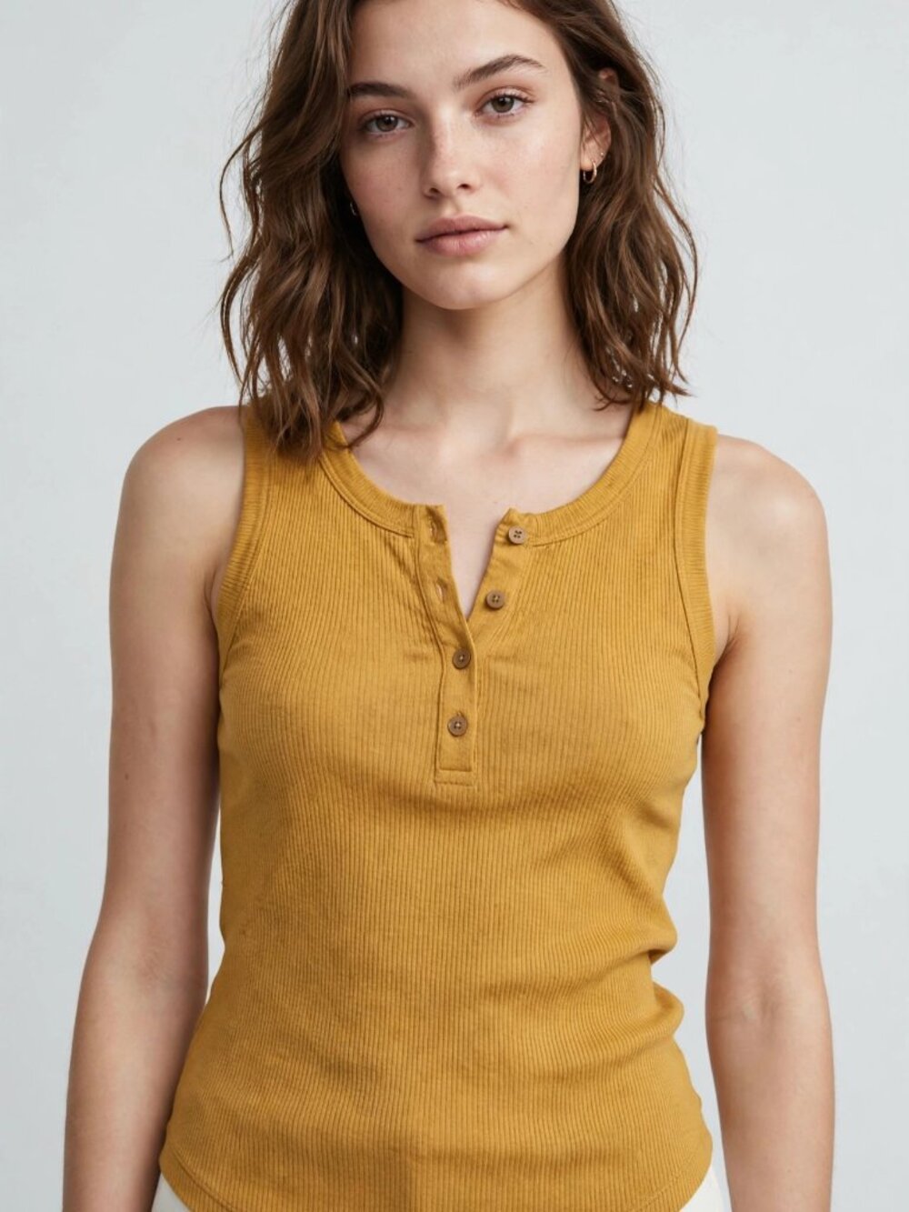 Heart & Hips Ribbed Henley Tank Top Golden Mustard Sleeveless NWT — Size M